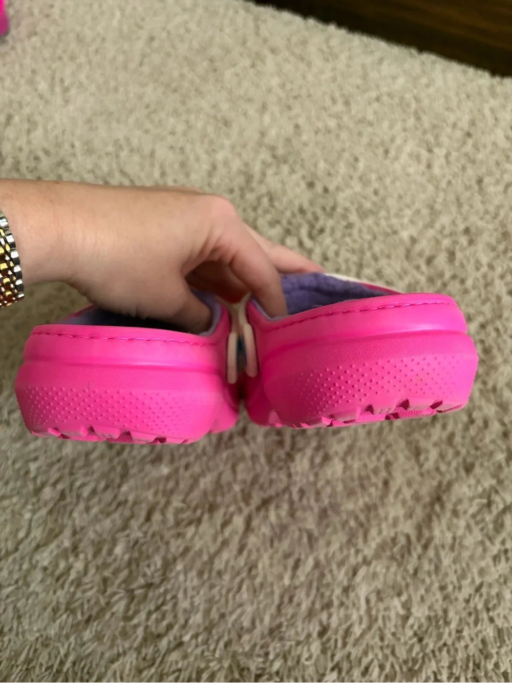 CROCS Kids Classic Clog in Bright Pink with White Strap